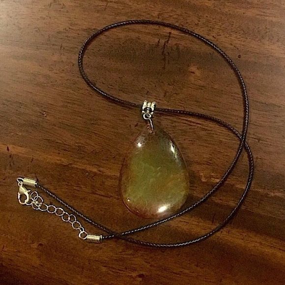 Fire Dragon Agate Teardrop Pendant on Waxed Necklace w/ Lobster Claw Clasp - Picture 6 of 11